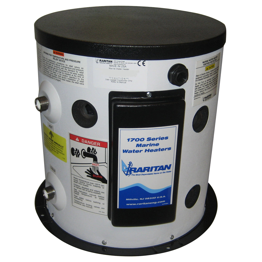 Raritan 6-gallon hot water heater with heat exchanger, 120V, compact electric water heater for residential use.