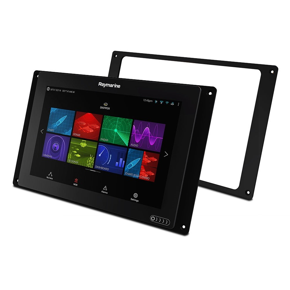 Raymarine C12x/e12x to Axiom adapter plate showing the metallic plate with mounting holes for existing fixing points.