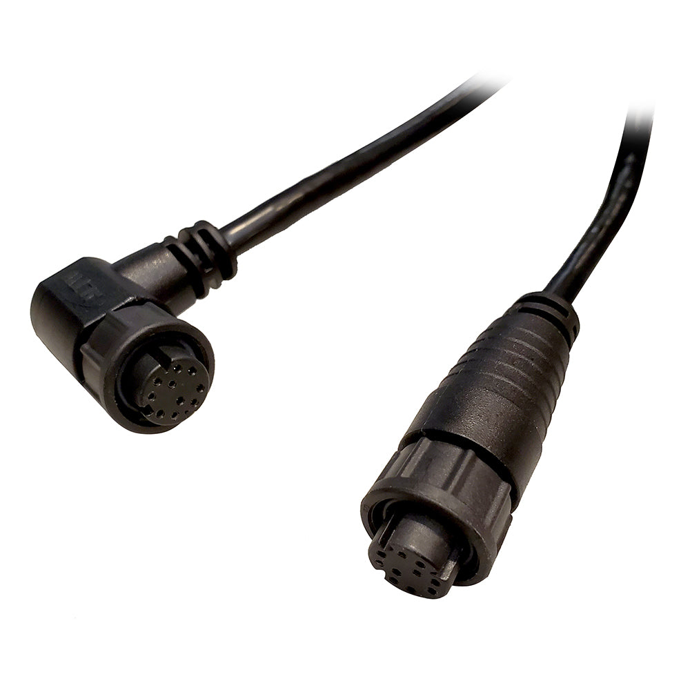 Raymarine right-angle RayNet to RayNet 10-meter accessory cable for marine networking, featuring durable connectors and compact design.
