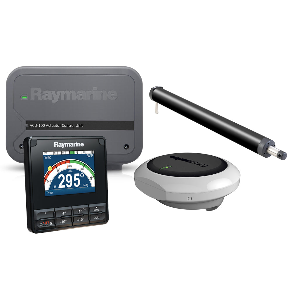 Raymarine EV-100 Tiller Evolution Autopilot displaying control interface on a boat steering setup.