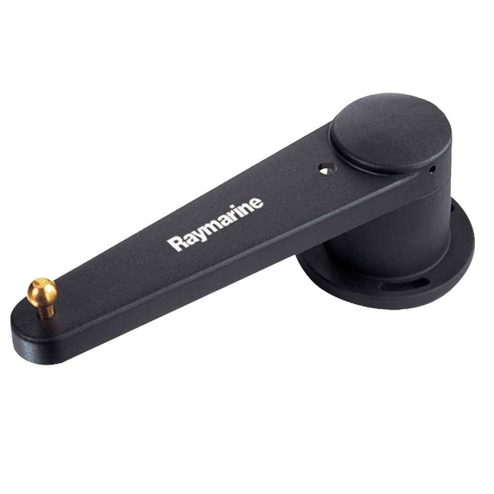Raymarine rotary rudder reference for autopilots, showing a close-up of the device with mounting components and detailed labels.