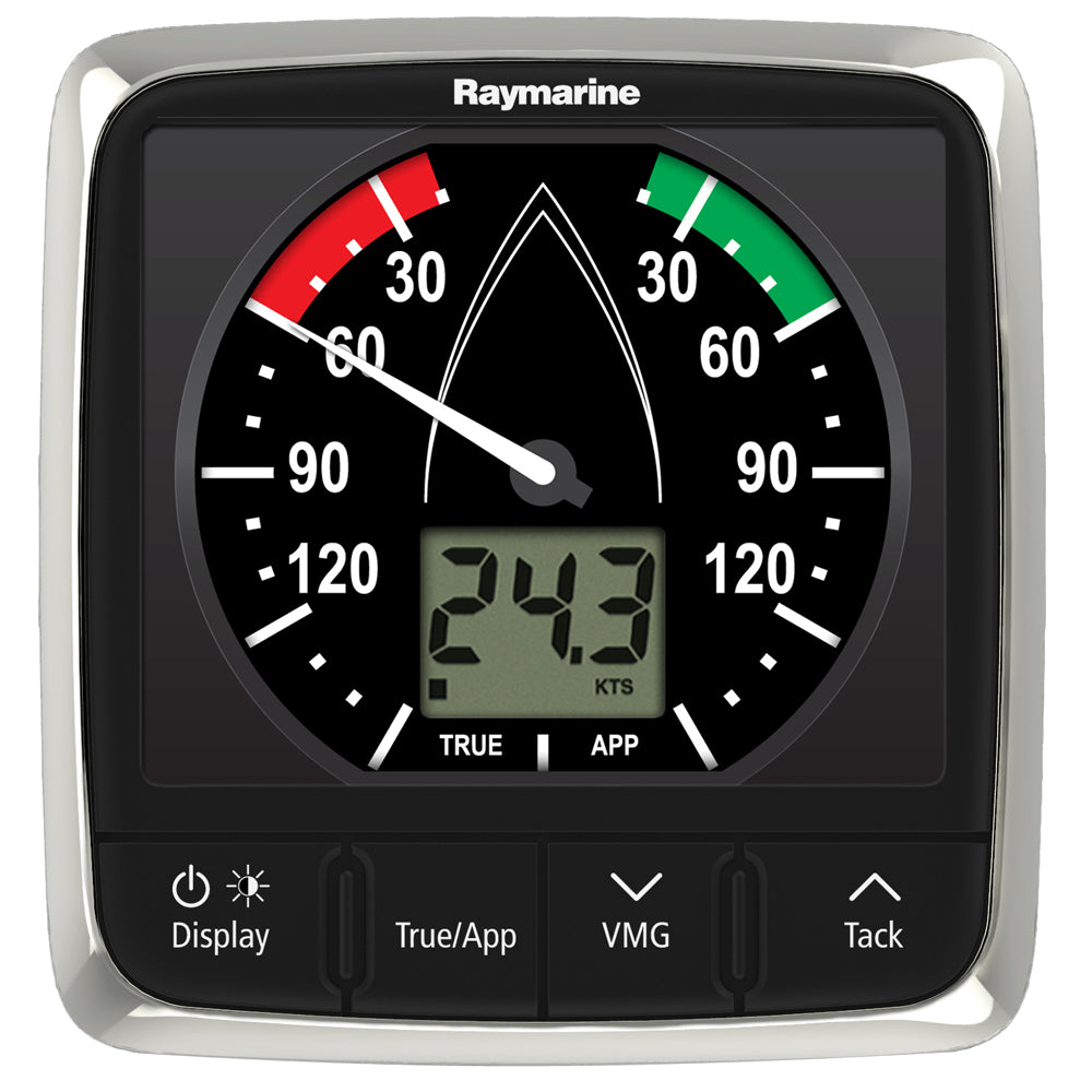 Raymarine i60 Wind Display System instrument showing wind speed and direction on a marine navigation panel