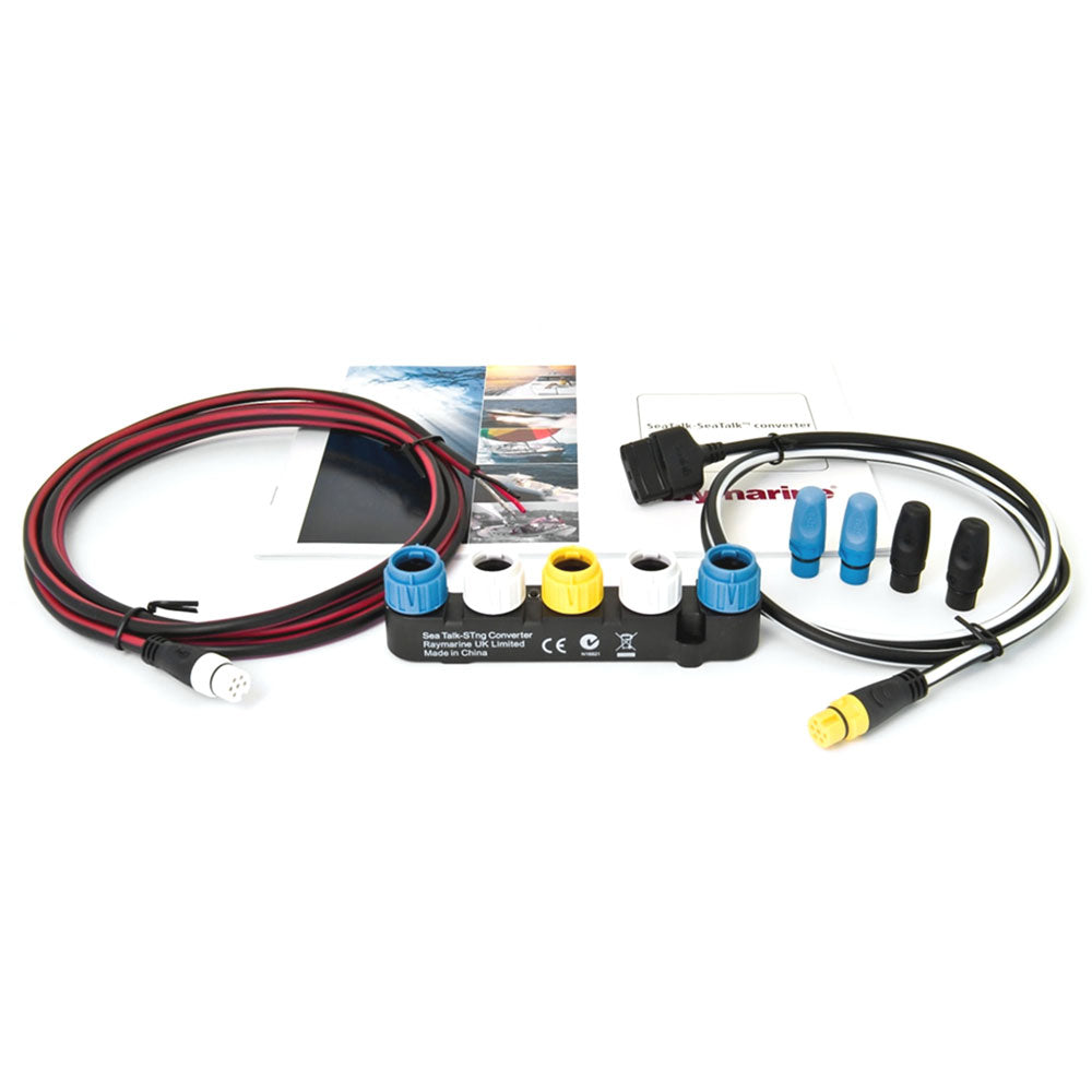 Raymarine SeaTalk 1 to SeaTalkng converter kit with NMEA cables and sensors for marine navigation systems.