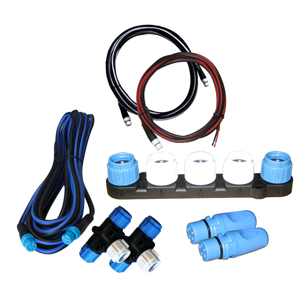 Raymarine Evolution SeaTalkng cable kit with NMEA cables and sensors for marine navigation systems.