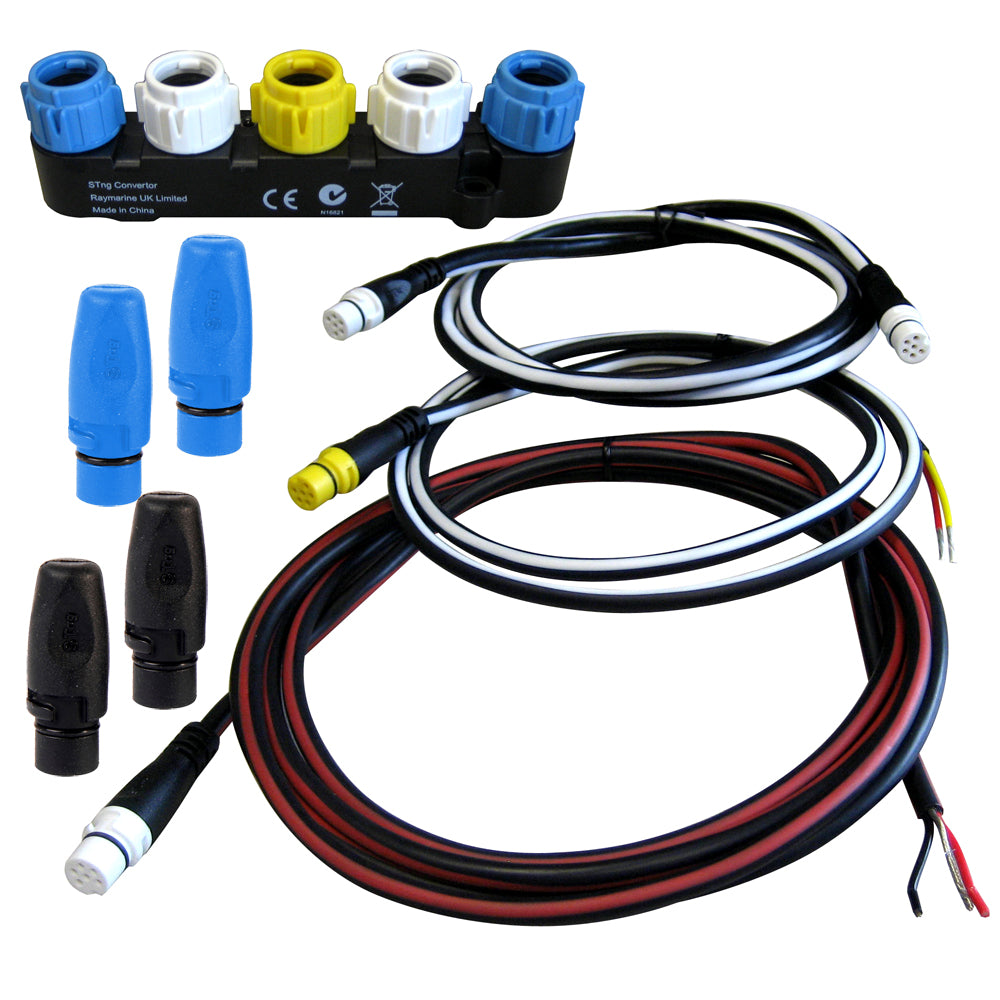 Raymarine VHF NMEA0183 to SeaTalkng Converter Kit showing cables and connection ports for marine navigation systems.