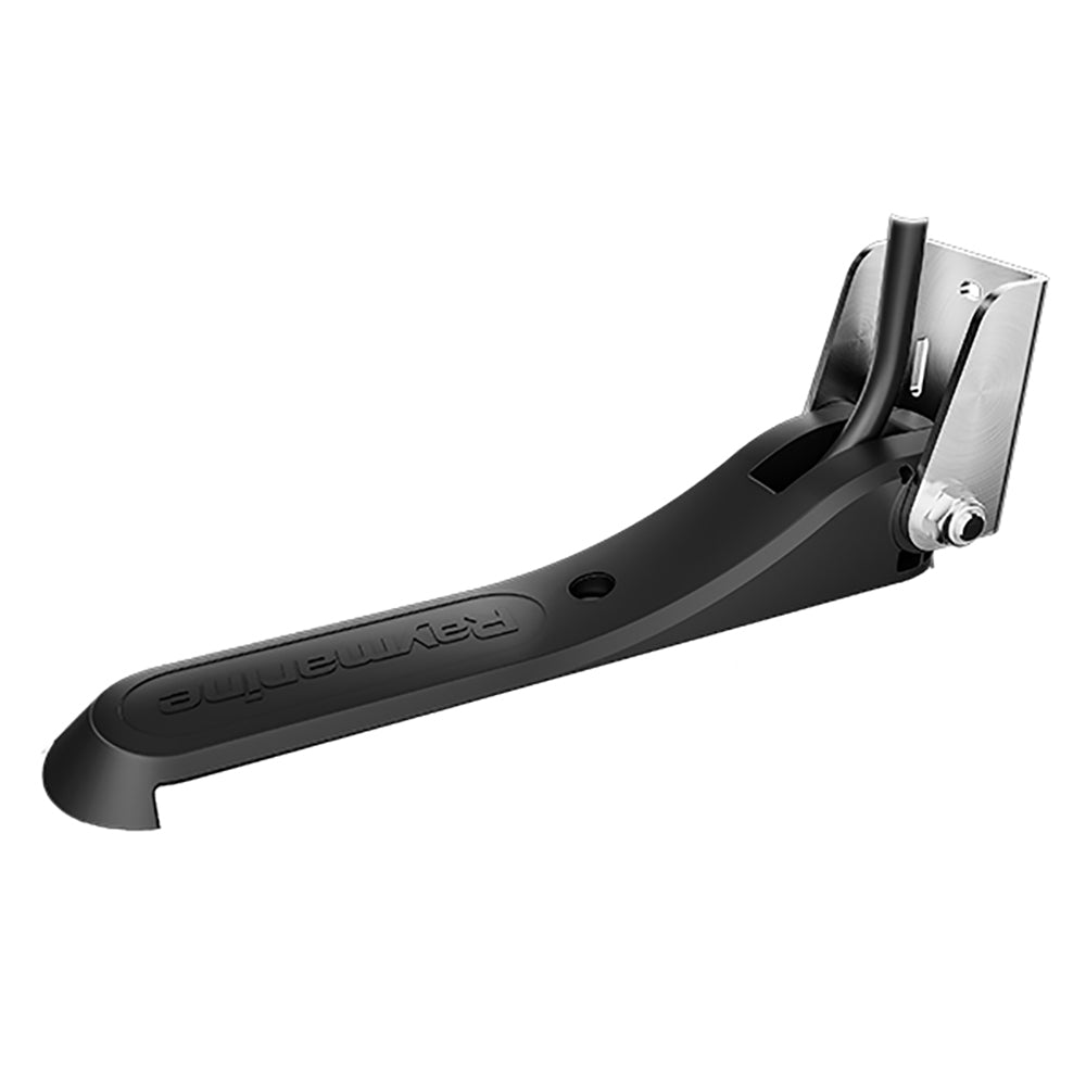 Raymarine RV-100 RealVision 3D transom bracket kit for transducer accessories, showing mounting hardware and transducer connection.