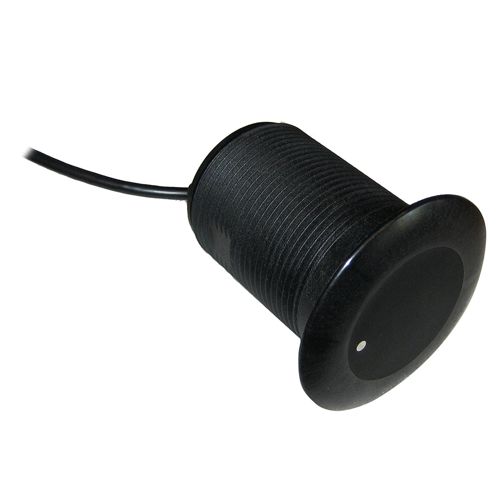 Raymarine CPT-S Thru-Hull High Chirp Plastic Transducer installed on boat hull for accurate fish finding and sonar imaging.