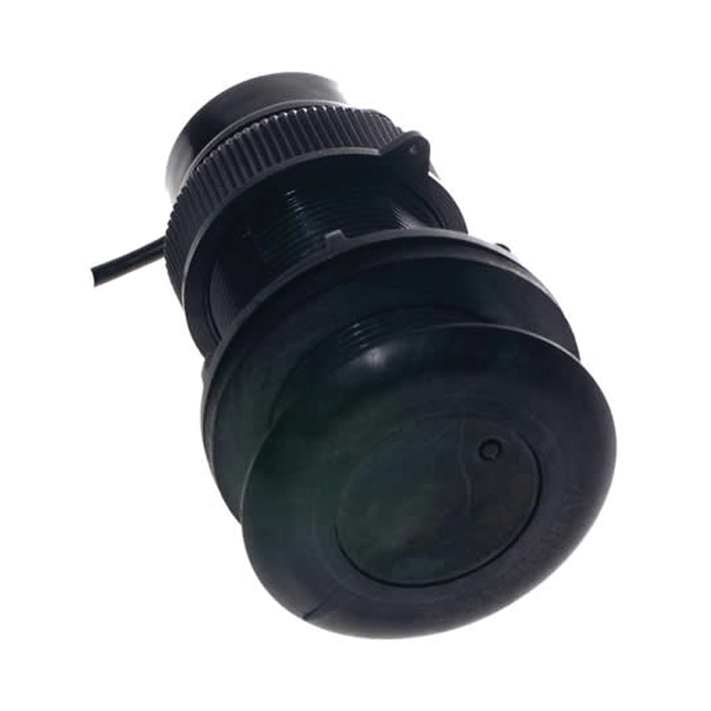Raymarine depth transducer with mounting and cable, designed for accurate underwater depth measurement on boats.