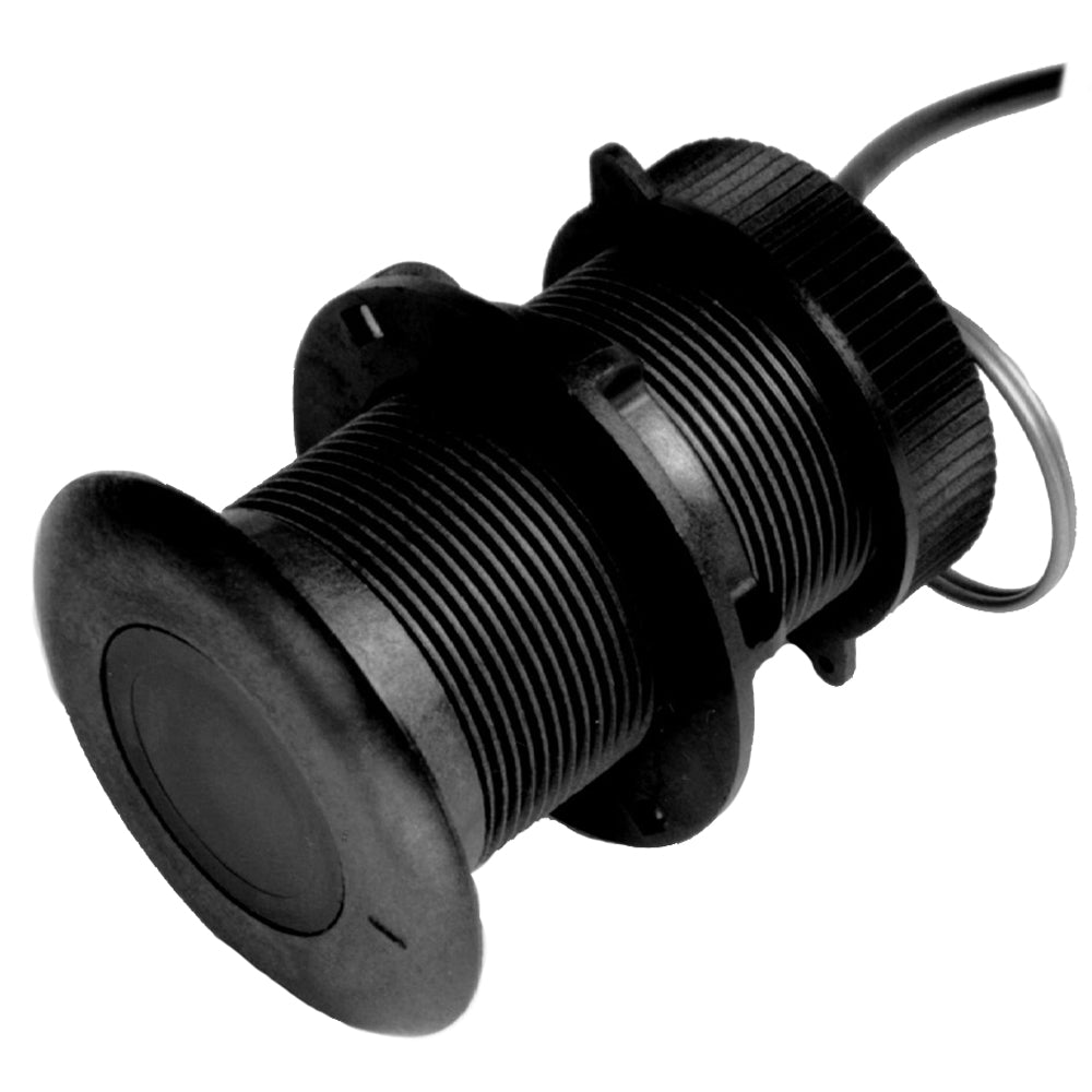 Raymarine E26030 Thru-Hull Depth Transducer, retractable, for marine boats, shown installed on vessel hull