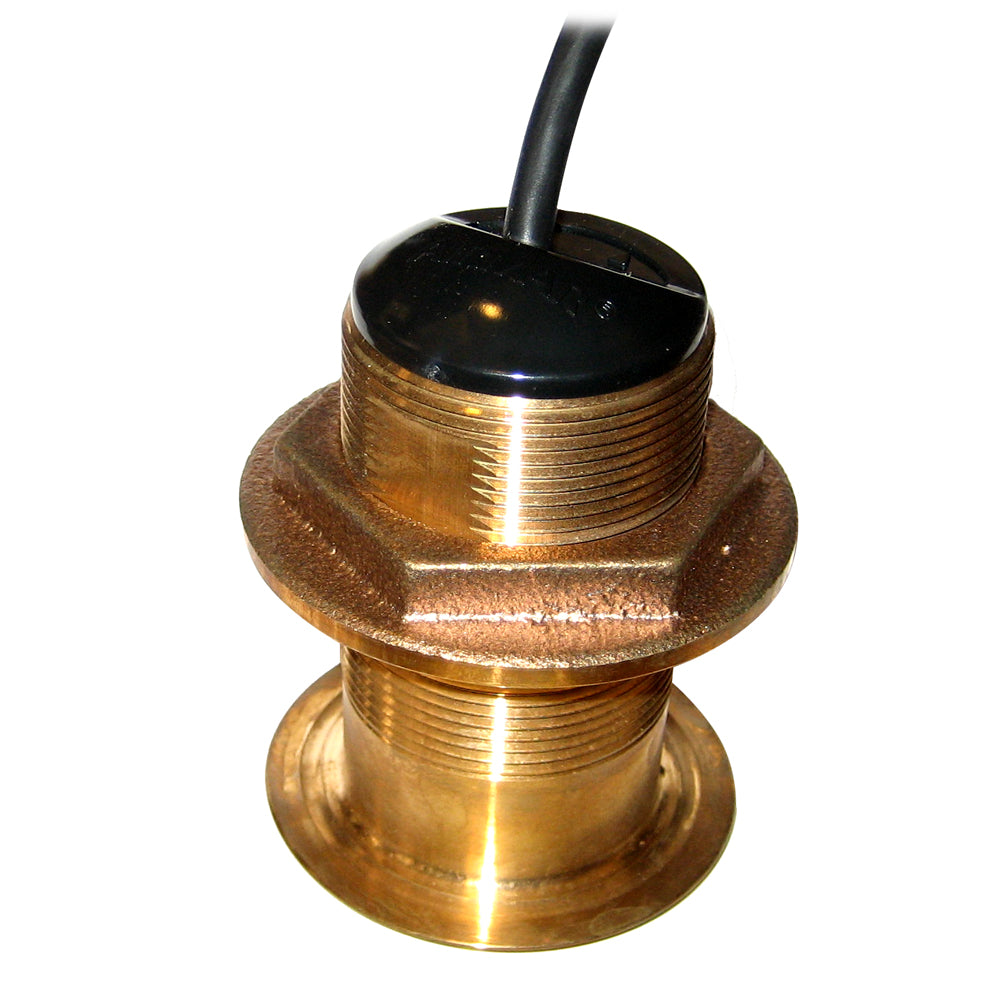 Raymarine low profile bronze depth transducer for boat, designed for accurate underwater depth measurement.