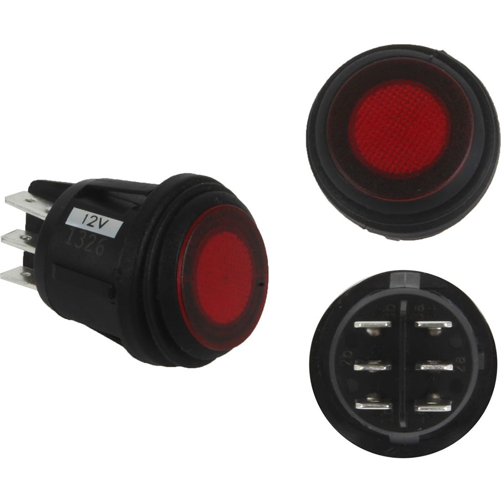Rigid Industries 3-position rocker switch in red, automotive accessory with easy toggle design for vehicle lighting and electronics.