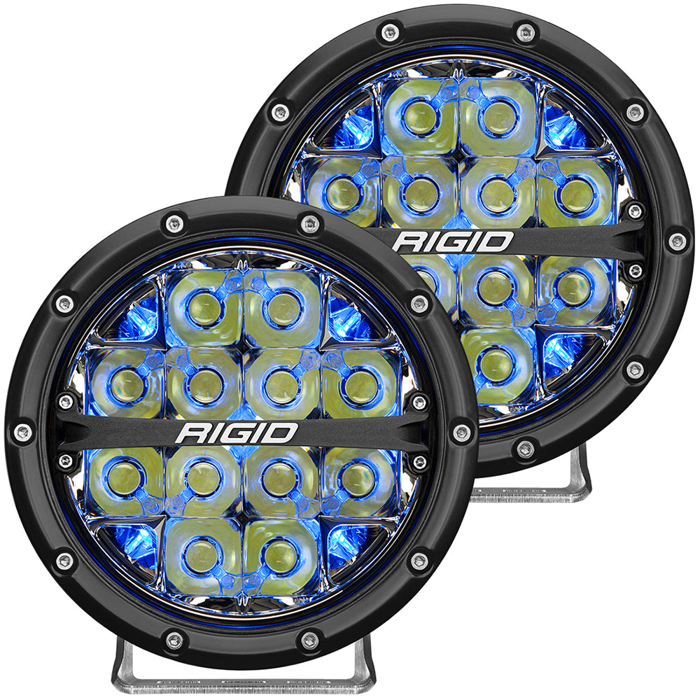 Feu antibrouillard tout-terrain à DEL RIGID Industries série 360 ​​de 6 pouces avec rétroéclairage bleu - Boîtier noir