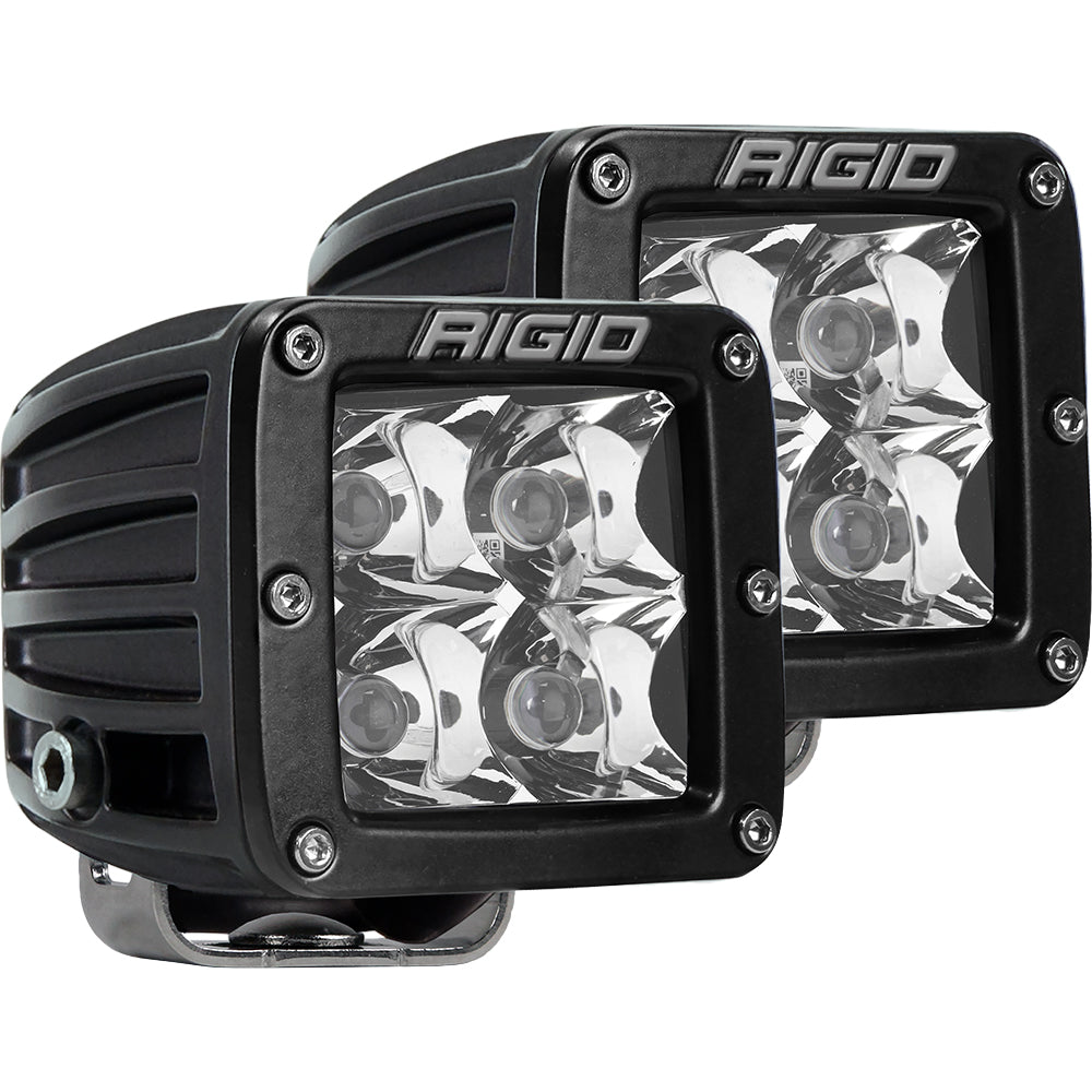 Pair of RIGID Industries D-Series PRO Hybrid-Spot LED flood and spread lights in black for off-road or vehicle lighting.