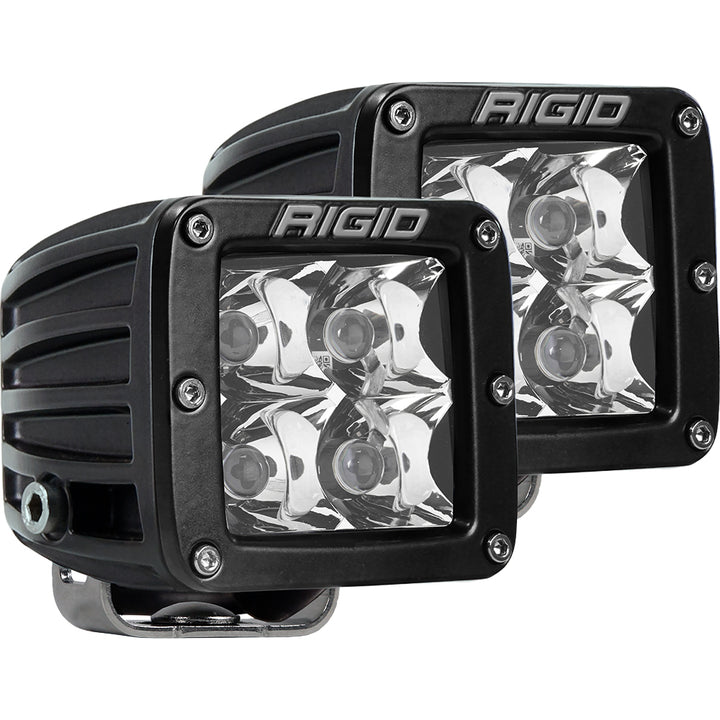 Pair of RIGID Industries D-Series PRO Hybrid-Spot LED flood and spread lights in black for off-road or vehicle lighting.