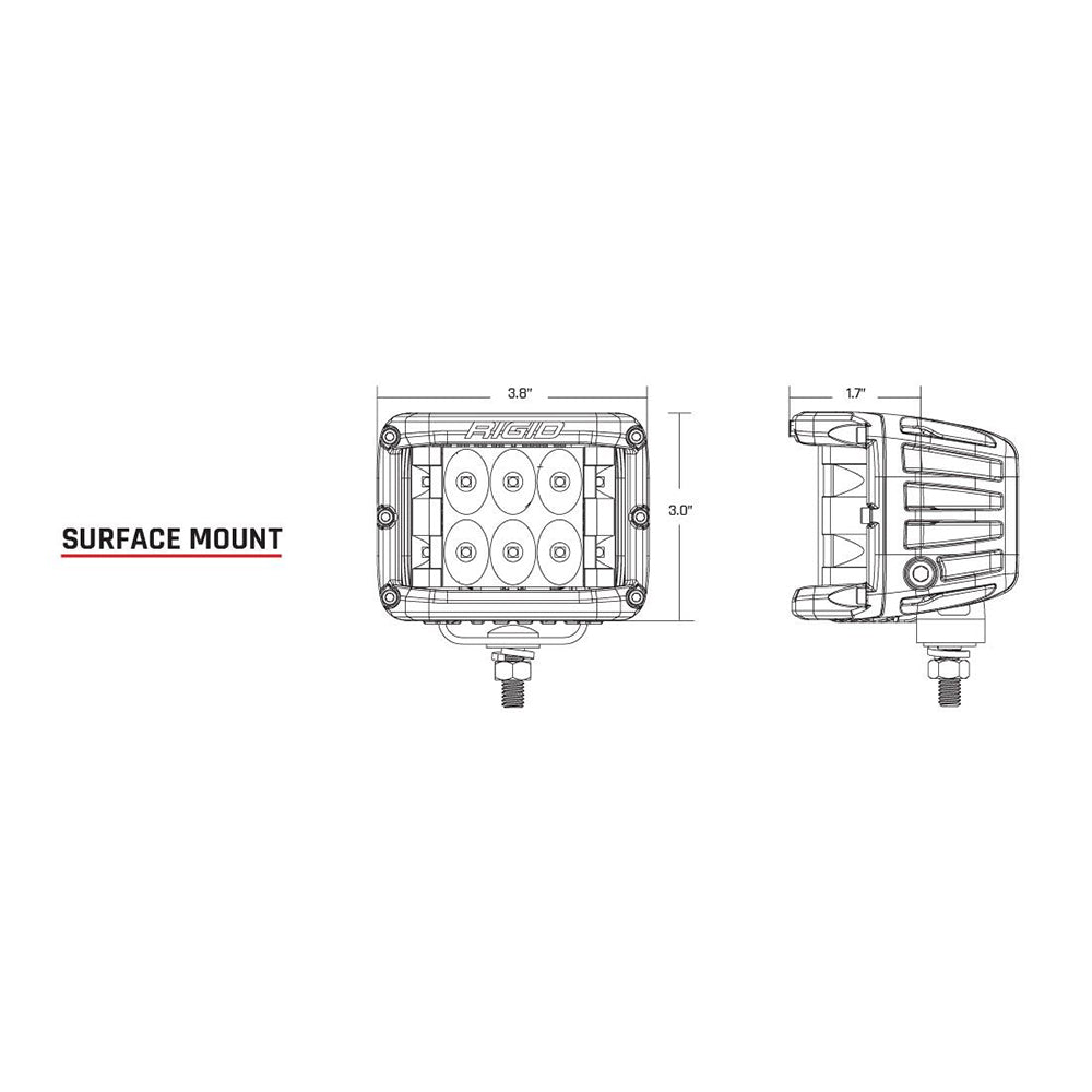 Pair of RIGID Industries D-SS Series PRO Flood LED surface mount lights in black, designed for off-road or work vehicle lighting.