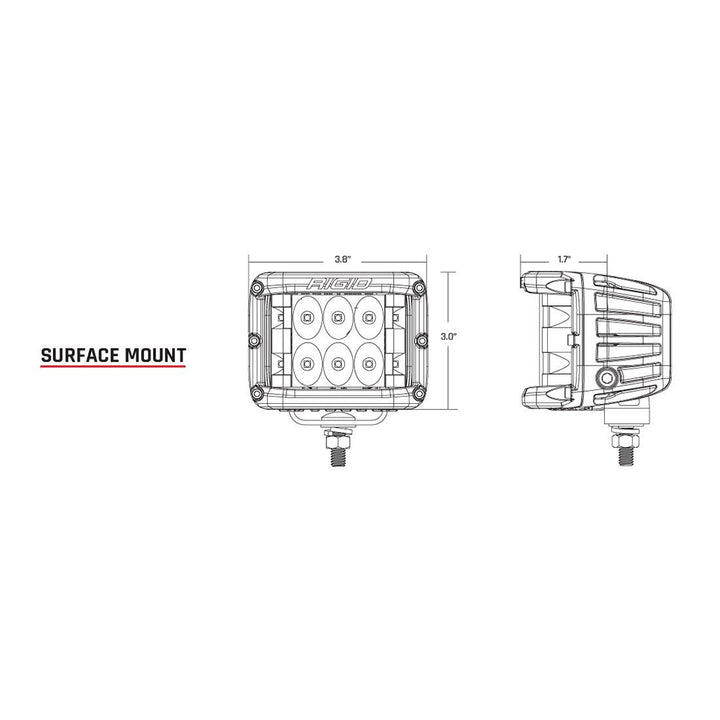Pair of RIGID Industries D-SS Series PRO Flood LED surface mount lights in black, designed for off-road or work vehicle lighting.