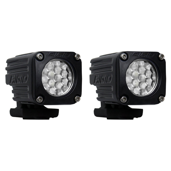 Pair of RIGID Industries Ignite Surface Mount Diffused Flood/Spreader Lights in black, designed for vehicle lighting applications.