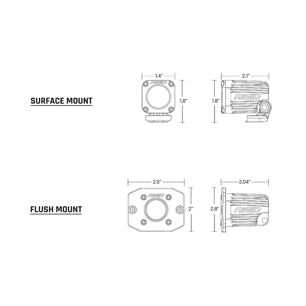 Pair of RIGID Industries Ignite Surface Mount Diffused Flood Lights in black, designed for off-road or vehicle lighting applications.