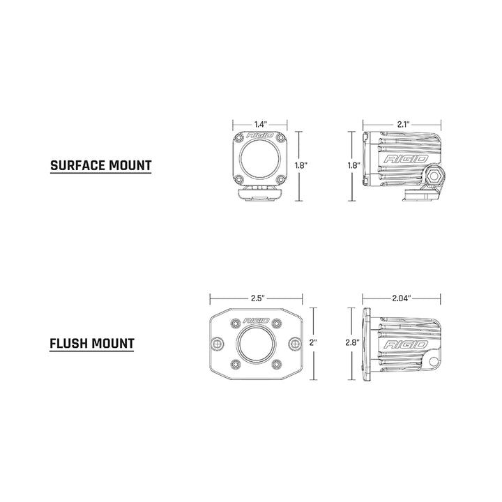 Pair of RIGID Industries Ignite Surface Mount Diffused Flood Lights in black, designed for off-road or vehicle lighting applications.