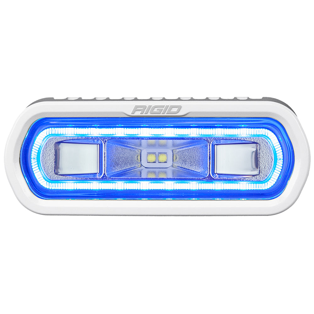 Feu de route marin RIGID Industries série SR-L - Montage en surface blanc - Lumière blanche avec halo bleu