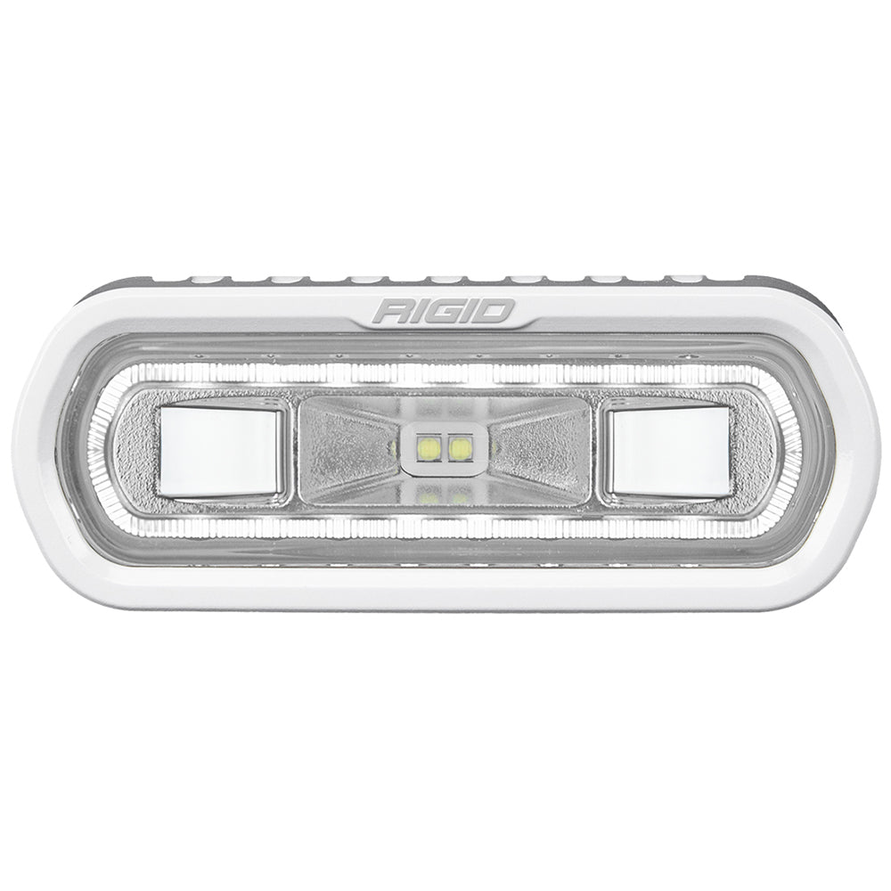 RIGID Industries SR-L Series marine spreader light, white surface mount with white halo, ideal for boat lighting.
