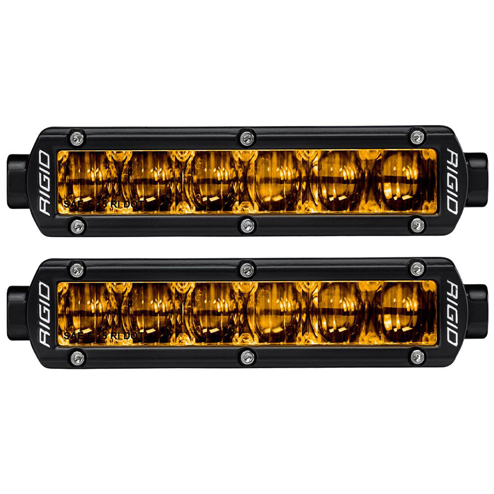 RIGID Industries 6" SR-Series SAE compliant fog light bar in black with yellow light for off-road and automotive use