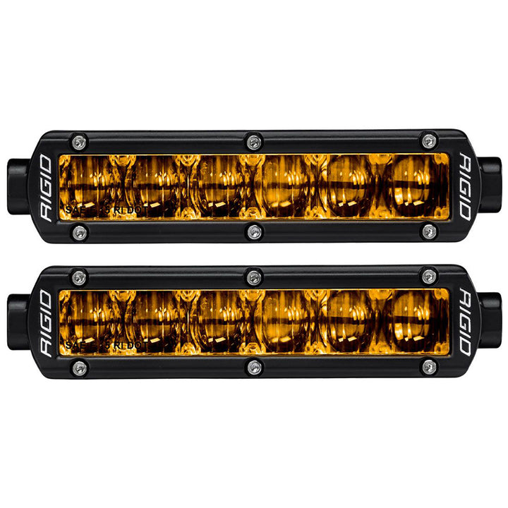 RIGID Industries 6" SR-Series SAE compliant fog light bar in black with yellow light for off-road and automotive use