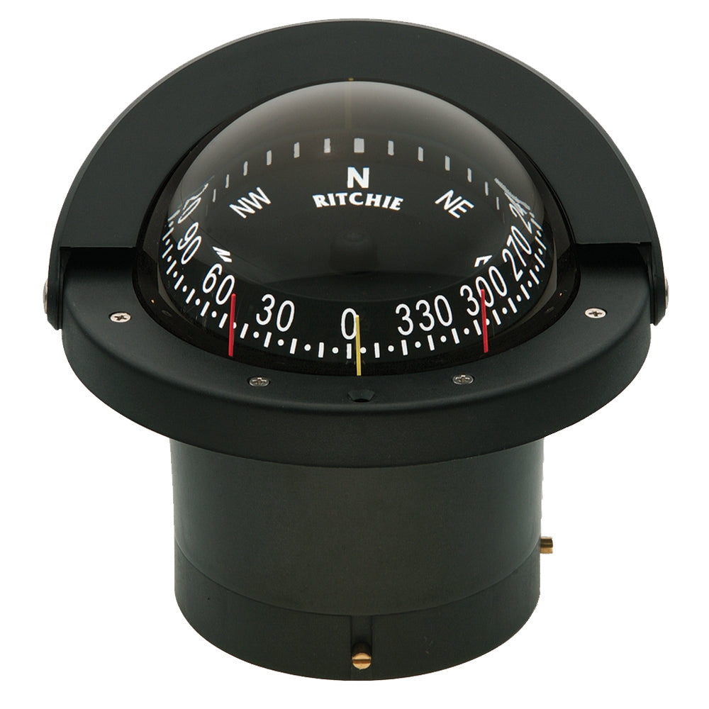 Ritchie FN-203 Navigator compass with black flush mount design, featuring clear directional markings and sturdy construction.