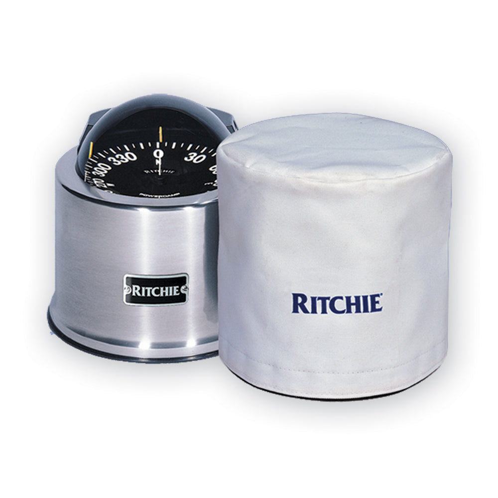White Ritchie GM-5-C GlobeMaster binnacle mount compass cover showing the compass face and mounting details.