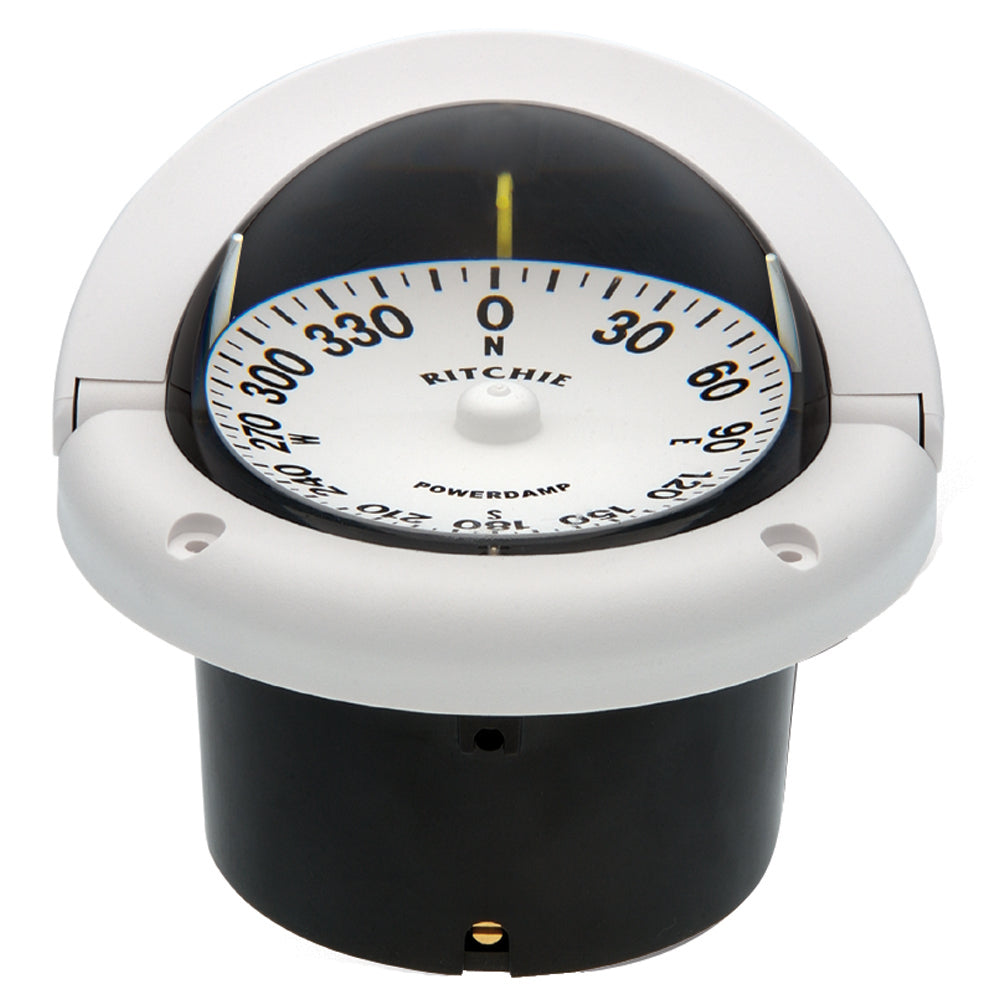 Ritchie HF-742W Helmsman compass in white, flush mount design, nautical navigation instrument with clear dial and directional indicators