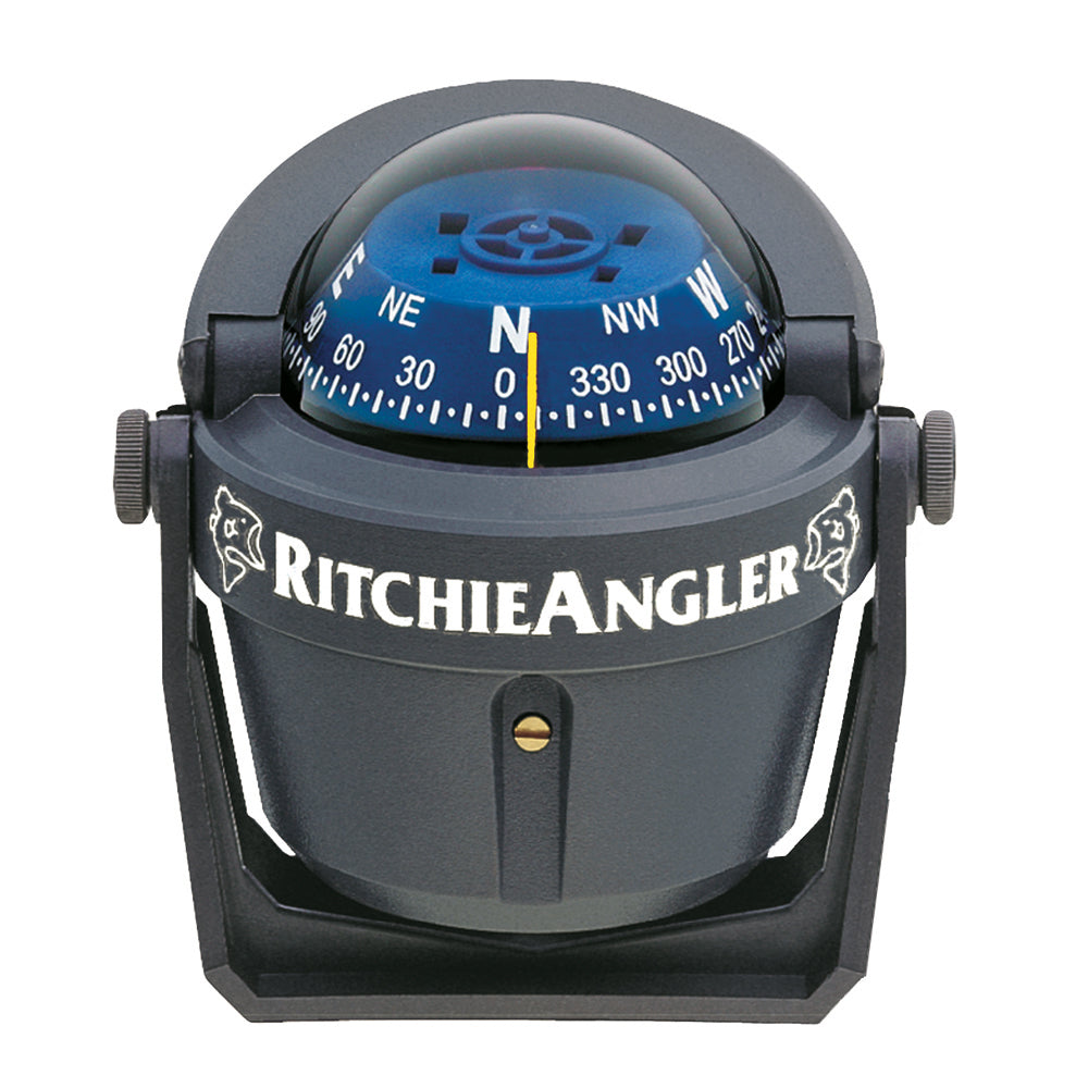 Gray Ritchie RA-91 RitchieAngler compass with bracket mount, featuring clear directional markings and durable construction.
