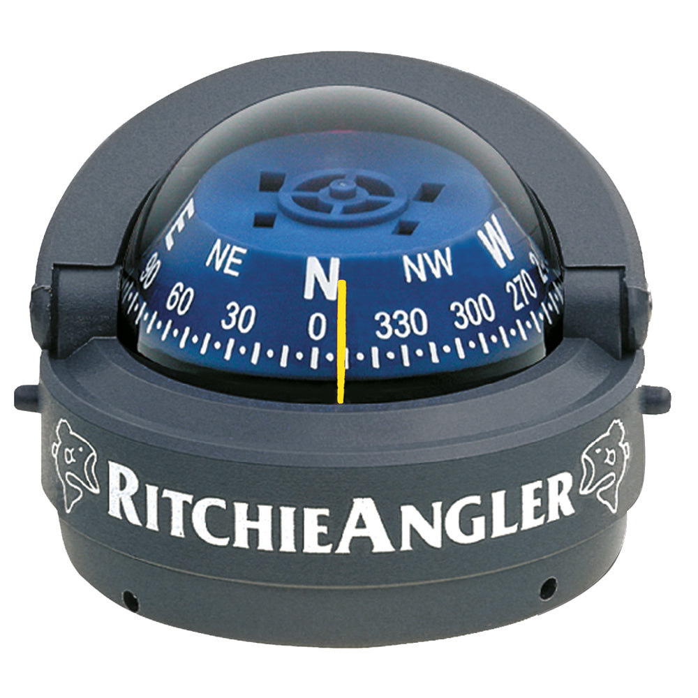 Gray Ritchie RA-93 RitchieAngler surface mount compass with clear dial and sturdy casing for marine navigation.