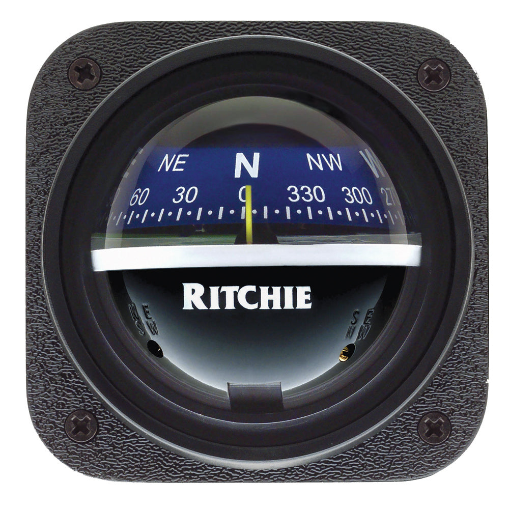 Ritchie V-537B Explorer compass with blue dial, bulkhead mount, and durable casing, suitable for navigation and marine use.