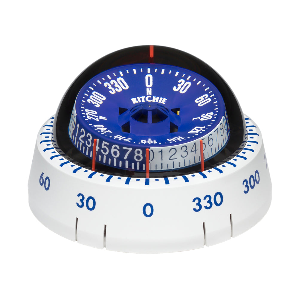 Ritchie XP-98W X-Port Tactician compass surface mount in white with clear dial and directional markings for navigation.