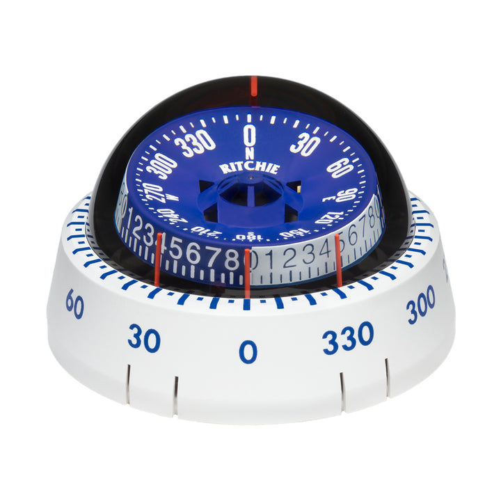 Ritchie XP-98W X-Port Tactician compass surface mount in white with clear dial and directional markings for navigation.