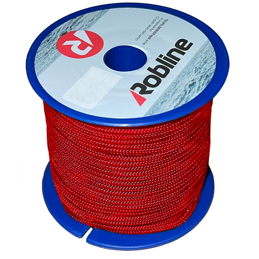 Robline Orion 500 Mini-Reel 2mm red rope, 30 meters long, shown coiled and ready for use.