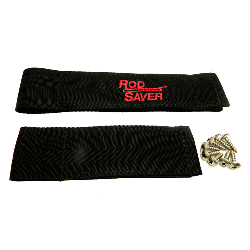 Rod Saver Original Rod &amp; Reel Storage holder set with double straps, includes 8-inch and 6-inch rod holders for secure fishing rod storage.