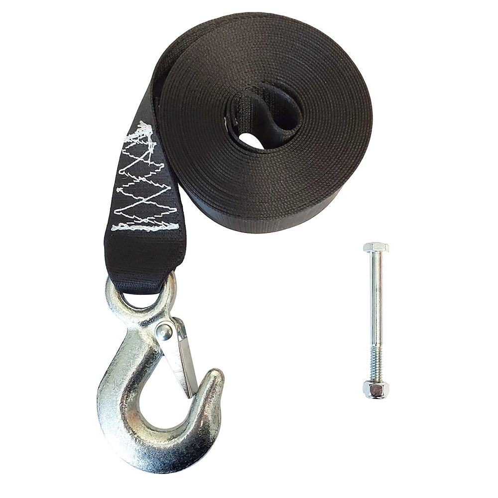 Rod Saver winch strap replacement, 25-foot length, durable tie-down strap for securing loads with winches.