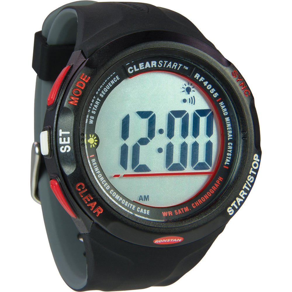 Ronstan RF4055 ClearStart 50mm sailing watch in black and grey, a durable accessory for maritime timing and navigation.