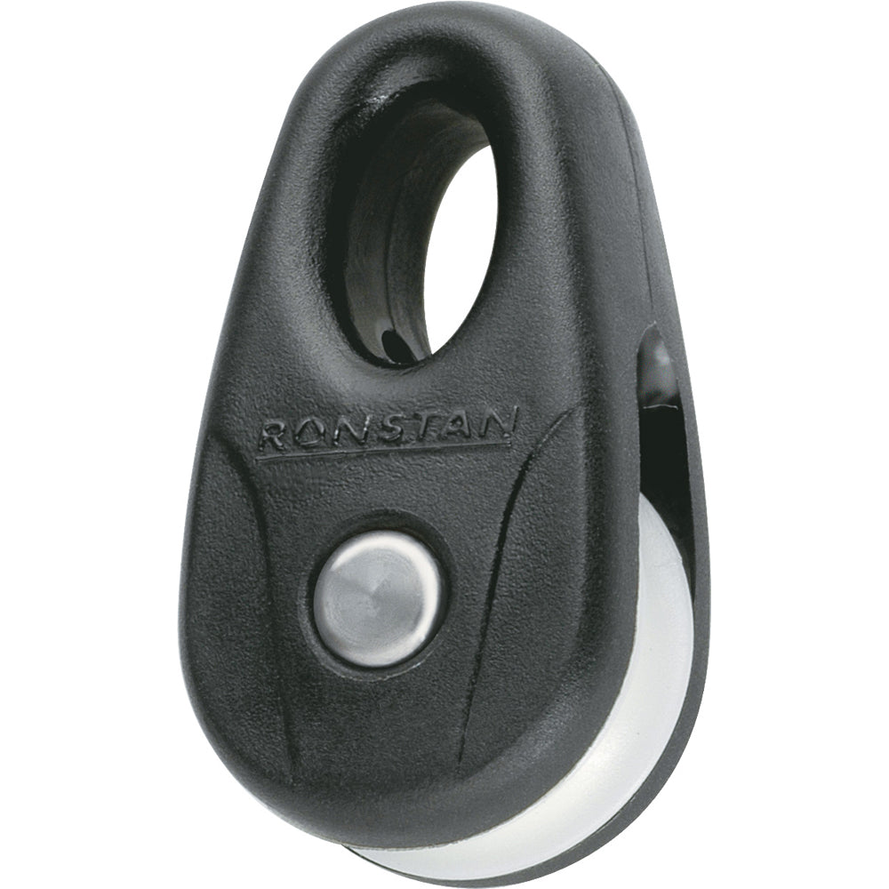 Pair of Ronstan black kite blocks with white sheaves, durable sailing blocks for kite sailing applications.