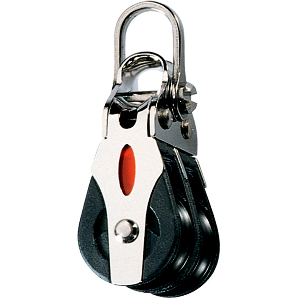 Ronstan Series 20 double ball bearing block with 2-axis shackle head, used for sailing and marine applications.