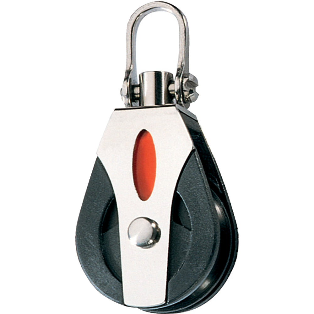 Ronstan Series 20 single ball bearing block showing sturdy aluminum body and smooth sheave for sailing applications