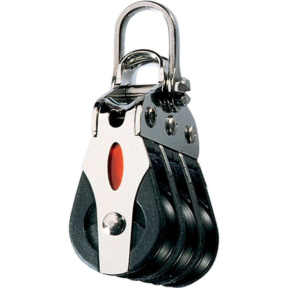 Ronstan Series 20 triple ball bearing block with 2-axis shackle head, used for sailing and marine rigging.