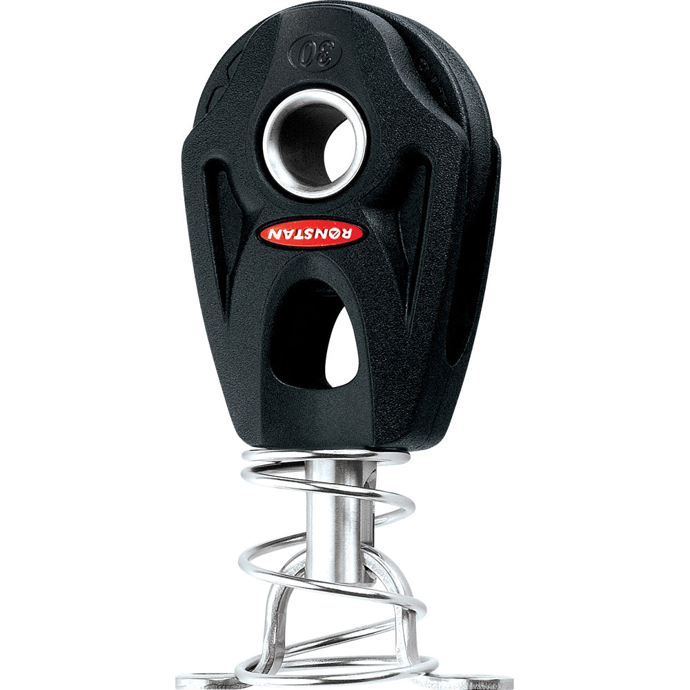 Ronstan Series 30 ball bearing orbit block with stand-up swivel, used for sailing and marine rigging applications.