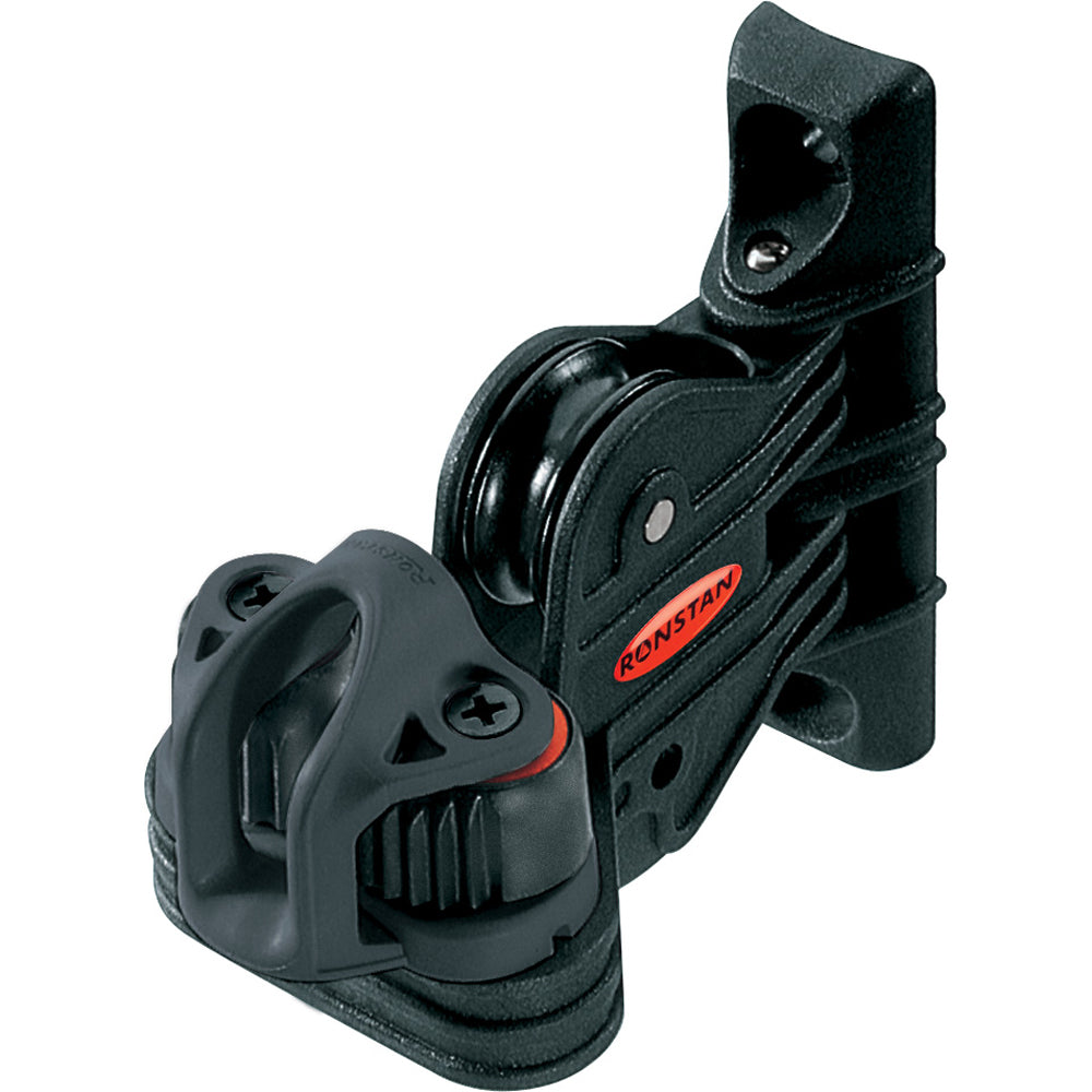 Ronstan Swivel Cleat and Base for sailing, featuring durable blocks and swiveling mechanism for secure rope handling.