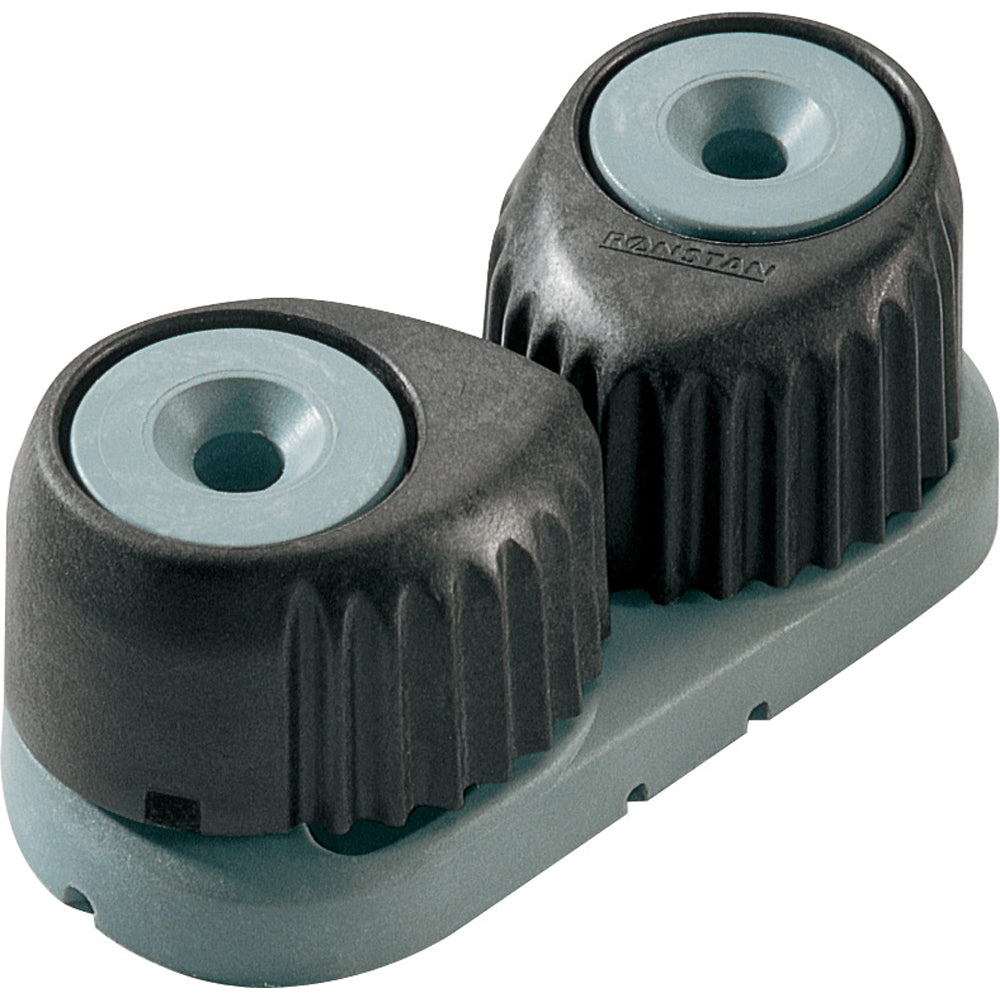 Ronstan large grey cam cleat with grey base, durable hardware for securing ropes and lines in sailing or boating applications.
