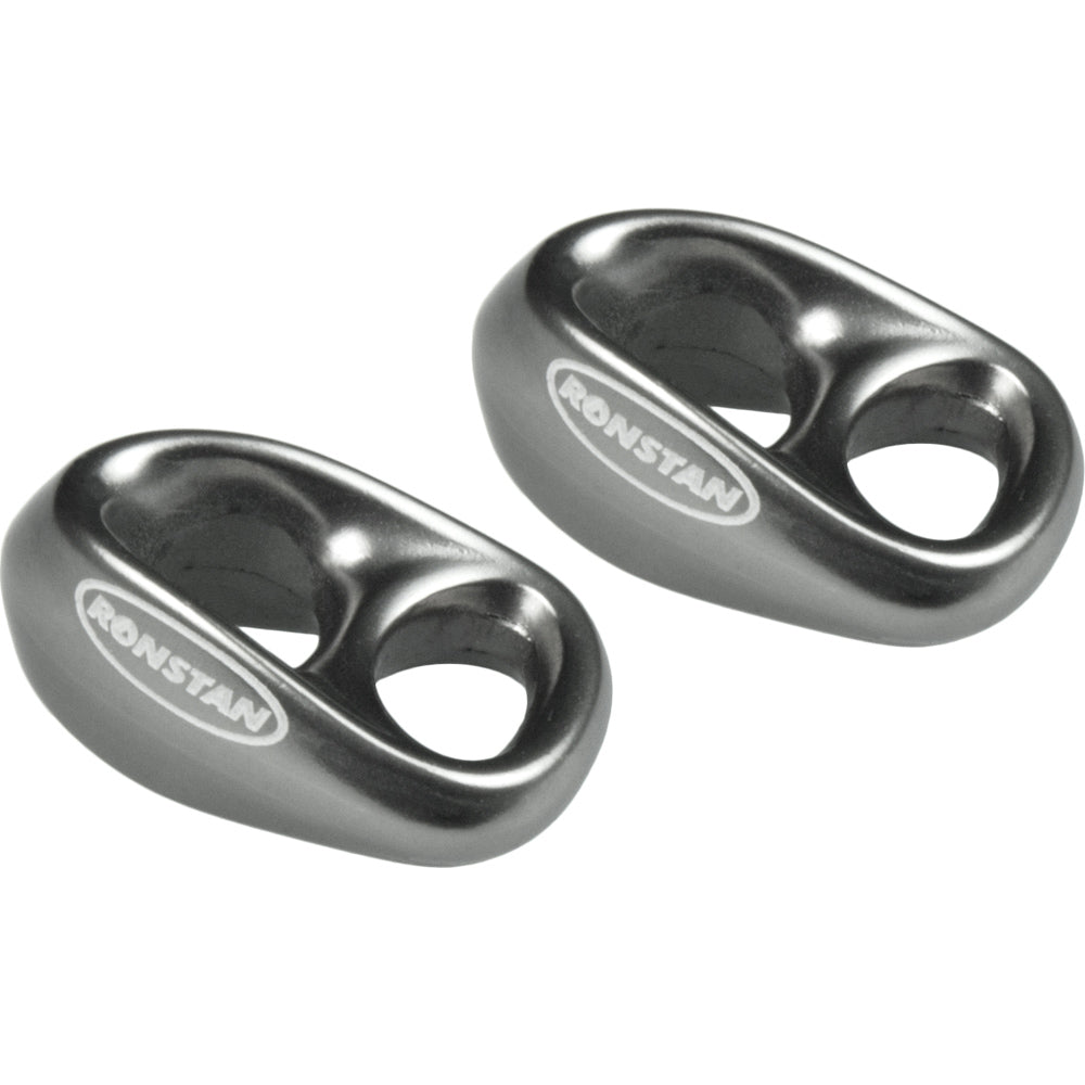 Pair of Ronstan Shock hardware with 3/16-inch line and 1/4-inch grey webbing for marine or sailing applications.