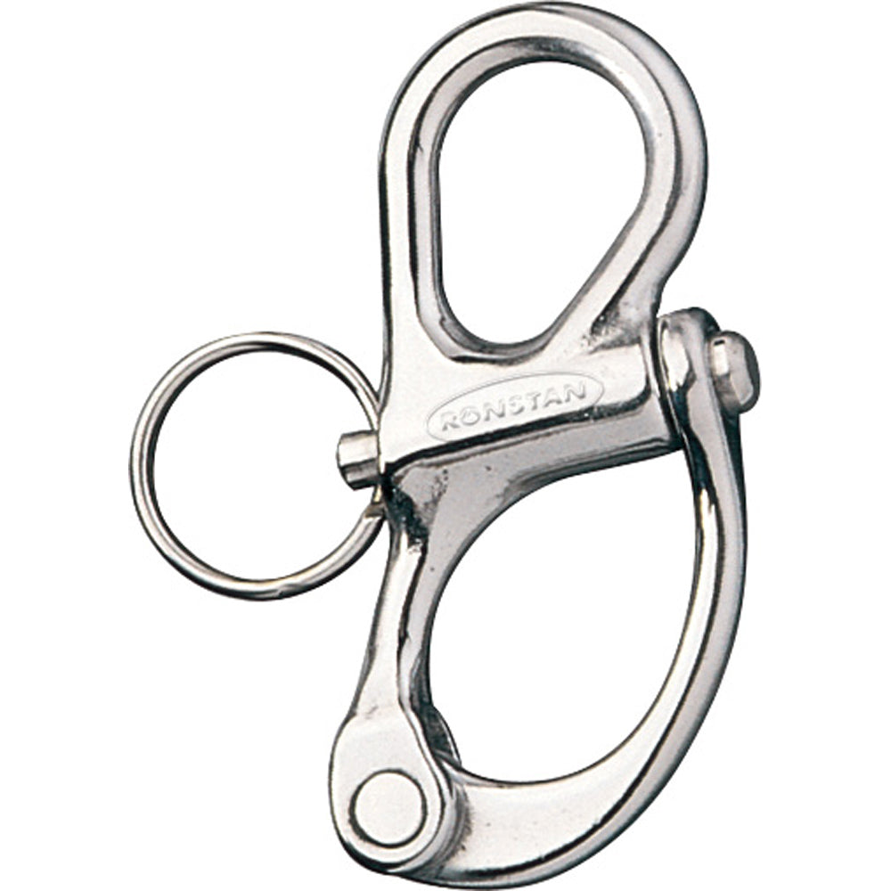 Ronstan Snap Shackle with fixed bail, 85mm length, durable stainless steel marine hardware for secure sailing connections.