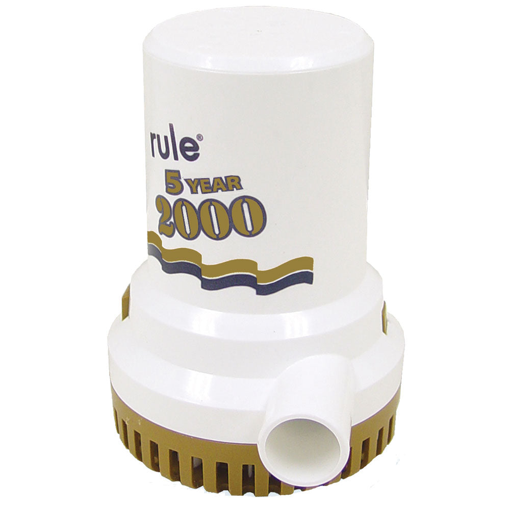 Rule Gold Series 2000 G.P.H. bilge pump showing compact design and durable construction for marine bilge pumping.
