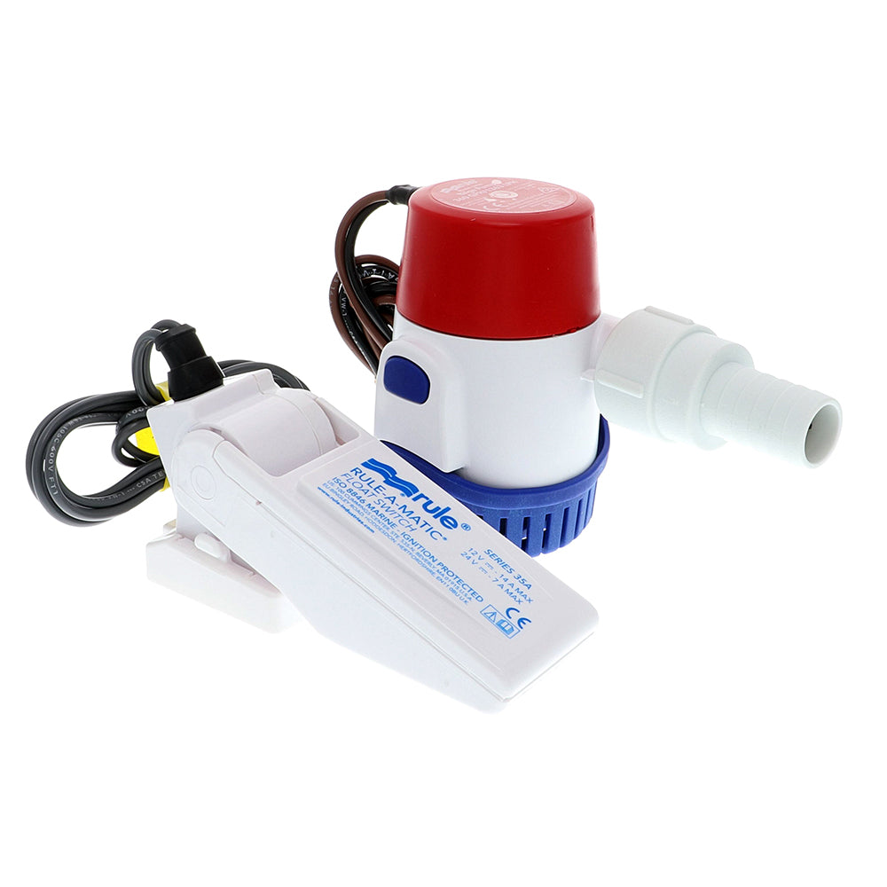 Rule 360 GPH standard bilge pump kit with float switch, 12V, marine bilge pump for boat bilge water removal.